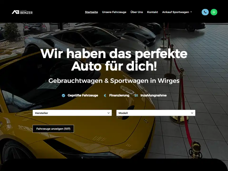 Website des Autohändlers Automobile Benzer in Wirges mit Fahrzeugsuche – Referenz von Marqini für Autohändler