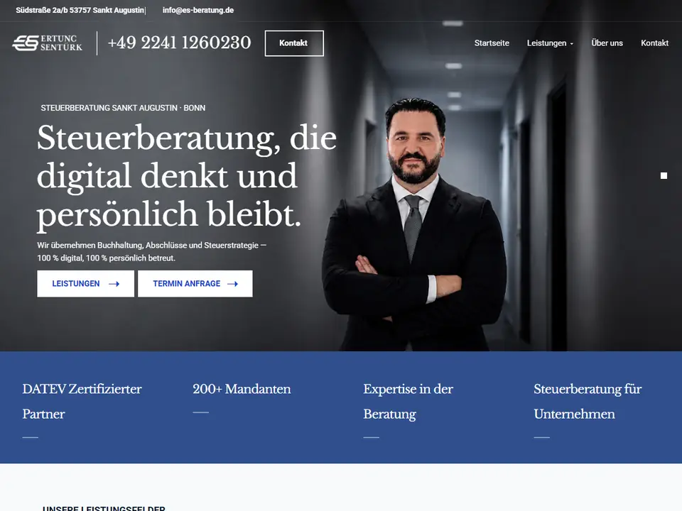 Website der Steuerberatung ES Beratung in Sankt Augustin – Referenz von Marqini für Steuerberater